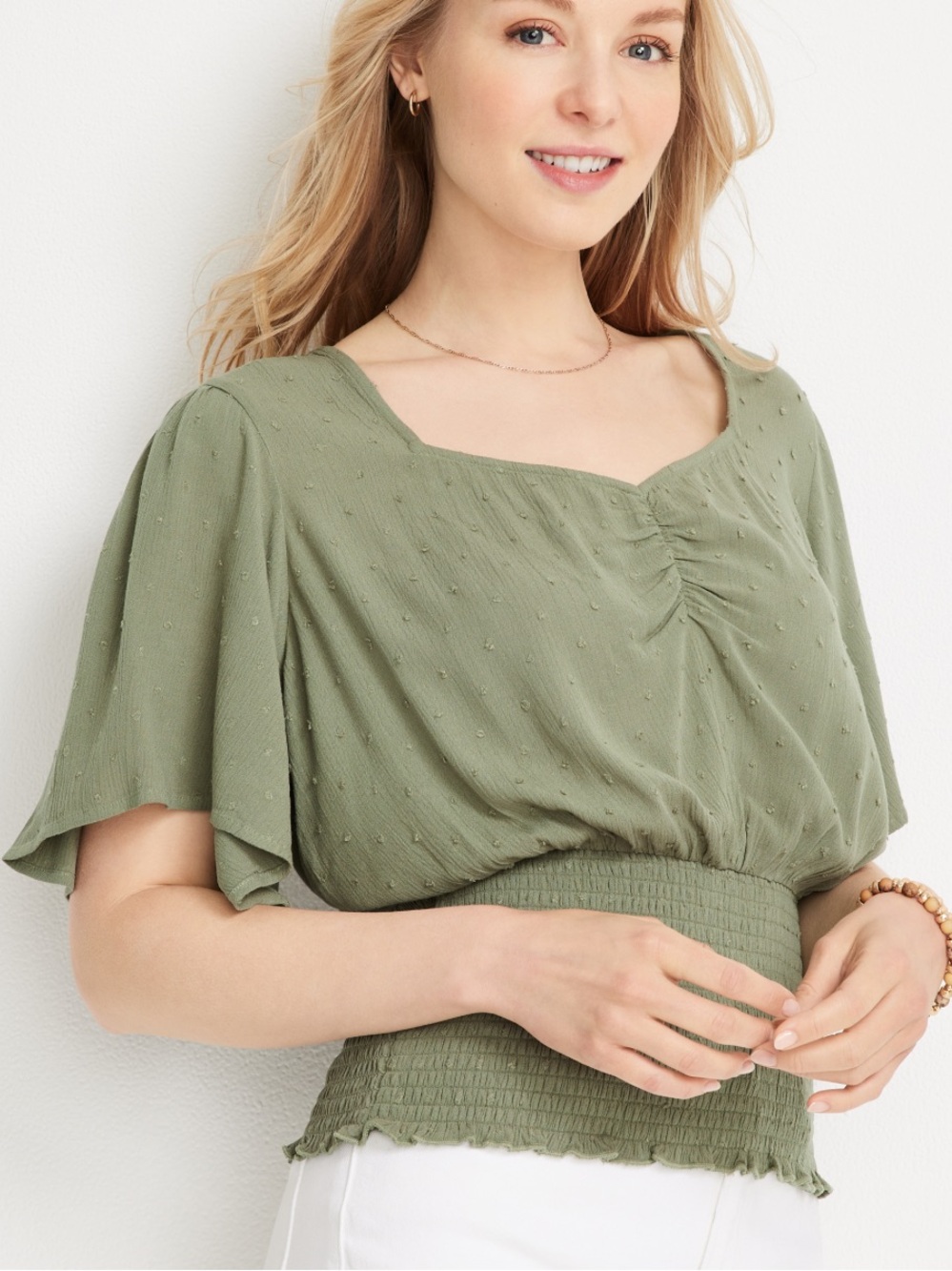 Maurices Olive Green Ruched Peplum Crop Top